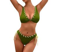 Traje de baño mujer dos piezas push up brasileño bikini conjunto playa sexy cintura baja traje de baño cordón triangular cuello en V Beachwear Curvy ajustable Bikini Swimwear, Jn, S