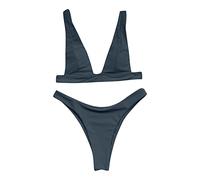 Traje de baño mujer dos piezas push up piscina bikini conjunto playa sexy cintura baja pantalones cortos de baño playa cordón cuello en V Swimsuit Curvy Triángulo Bikini Beachwear, J, S
