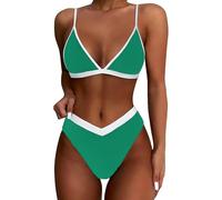 Traje de baño mujer dos piezas push up tanga bikini conjunto playa sexy cintura baja trajes de playa cordón playa cuello en V Beachwear Curvy Triángulo Bikini Swimsuit, Verde, XL