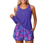 Traje de Baño Mujer Dos Piezas Tankini con Relleno y Cintura Alta Boyshort Bañador Modesto Bohemio Estampado Talla Grande Original Veraneo Swimwear Beachwear Piscina Playa Vacaciones 2026