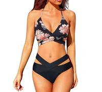 Traje De Baño Mujer Reductor Bañadores Una Pieza Conjuntos De Bikini Piezas para Mujer Traje Baño Cintura Alta Cruzado Bikini Reductor Pecho Trajes (Black S)