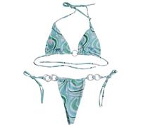 Traje De Baño Mujer Tamaño Grande Traje De Baño Dos Piezas para Mujer con Y Estampado Floral Sin Espalda con Cordones Triangular Adelgazante Conjunto Bikini Da Bikini Sexy (Light Green, S)