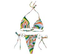 Traje De Baño Mujer Tamaño Grande Traje De Baño Dos Piezas para Mujer con Y Estampado Floral Sin Espalda con Cordones Triangular Adelgazante Conjunto Bikini Da Bikini Sexy (Orange, M)