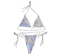 Traje De Baño Mujer Tamaño Grande Traje De Baño Dos Piezas para Mujer con Y Estampado Floral Sin Espalda con Cordones Triangular Adelgazante Conjunto Bikini Da Bikini Sexy (Purple, M)