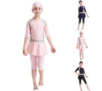 Traje de baño musulmán para niñas Gorra + Mono + Falda Conjunto de 3 Piezas Traje de baño Modesto Traje de baño árabe islámico Ropa de Playa Burkini