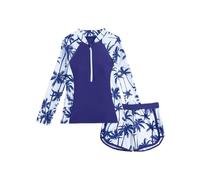 Traje de Baño Niña 2 Piezas Manga Larga Protección Solar, Estampado Top con Cremallera y Shorts Secado Rápido, Bañador Anticalor Rash Guard Playa Piscina Ropa para 7-14 Años