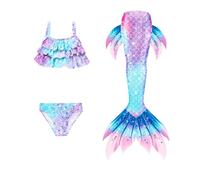 Traje de baño niña Bikini para niñas pequeñas, Traje de baño de Playa con Falda Cola, para Jugar en la Playa, Piscina en Verano y en el Agua (03-Blue, 6-7 años)