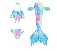 Traje de baño niña Bikini para niñas pequeñas, Traje de baño de Playa con Falda Cola, para Jugar en la Playa, Piscina en Verano y en el Agua (05-Sky Blue, 6-7 años)