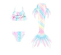 Traje de baño niña Bikini para niñas pequeñas, Traje de baño de Playa con Falda Cola, para Jugar en la Playa, Piscina en Verano y en el Agua (03-Light Blue, 6-7 años)