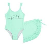 Traje De BañO NiñA Competicion, BañAdor NiñA Menstrual, Traje De BañO NiñAs Dos Piezas con Volantes Lazo Y DiseñOcorazóN Lindo Tankini BañAdores NatacióN BañAdores Swimsuit Girl BañAdor Natacion