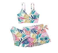 Traje De BañO NiñA-Conjunto De Traje De BañO De 3 Piezas con Estampado Floral para Playa para NiñAs, Elegante Traje De BañO De Verano para NiñAs Grandes Y Preadolescentes