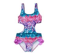 Traje de baño niña de una pieza manga larga estampado escalas gradiente 3 10 años playa piscina verano traje baño de una pieza niña, multicolor, 7-8 Años