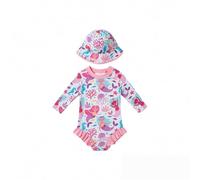 Traje De BañO NiñA ProteccióN UV, BañAdor NiñA Verano, Traje De BañO NiñAs Manga Larga con Botones A PresióN Y Sombrero A Juego BebéS BañAdores NatacióN Swimsuit Girl BañAdores BañAdor Natacion