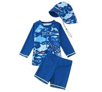 Traje de Baño Niño Natacion - Conjunto de Baño Infantil con Camiseta de Manga Larga Protectora Gorro y Bañador Solar UPF 50+ Ideal para Natación Playa y Piscina