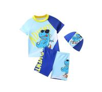 Traje de Baño Niño Piscina, Conjunto de Baño Infantil de Piezas con Diseño Dinosaurio y Estampado Skate | Traje de Natación Rápido Secado UPF 50+ Incluye Gorro