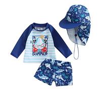 Traje de baño para bebé, 2 piezas, anti-UV, camiseta de manga larga + pantalones cortos de baño + sombrero para el sol, 2-3 años