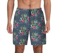 Traje de baño para hombre con diseño de flecha de cactus exótico, traje de baño con bolsillos, casual, surf, caminar, senderismo, hawaiano, Negro, S