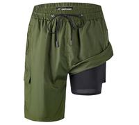 Traje de baño para hombre de 9 pulgadas, pantalones cortos con forro de compresión, traje de baño integrado, traje de baño de secado rápido, bolsillo con cremallera, Verde oliva, Large