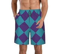 Traje de baño para hombre, de secado rápido, a cuadros, color rojo, para playa, traje de baño negro y blanco, línea fina, talla 10, Cuadrados Blue Diamond 3, L