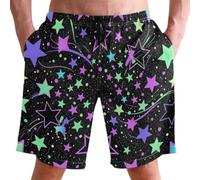 Traje de baño para hombre On a Tropical Getaway Magenta Blue Leopard, Rainbow Stars Black Background2, X-Large