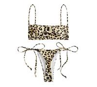 Traje de baño para mujer, 2 piezas, para mujer, con tanga, estampado de leopardo, para mujer, 2 piezas, set de camiseta y parte inferior de traje Mayo de baño, bikini sexy brassiere + Tanga Swimsuit