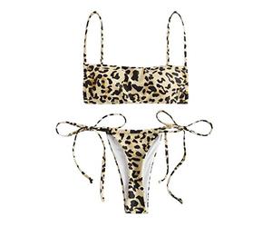 Traje de baño para mujer, 2 piezas, para mujer, con tanga, estampado de leopardo, para mujer, 2 piezas, set de camiseta y parte inferior de traje Mayo de baño, bikini sexy brassiere + Tanga Swimsuit