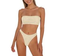 Traje de baño para mujer 2 piezas push up diadema vainante Halter cintura baja elegante beachwear acolchado tie-Dye sexy bikini set verano control del vientre cuello en V gran tamaño Swimwear, blanco