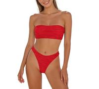 Traje de baño para mujer 2 piezas push up diadema vainante Halter cintura baja elegante beachwear acolchado tie-Dye sexy bikini set verano control del vientre cuello en V gran tamaño Swimwear, rojo