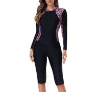 Traje de baño para mujer con cremallera y protección UV de manga larga cómodo surf playa traje de baño mono mujer deporte, Le Noir, XL