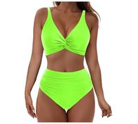 Traje de baño para mujer con estampado floral 3D, un solo hombro descubierto, camiseta interior acolchada con cuello en V para hombre, Verde claro., S