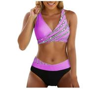 Traje de baño para mujer, conjunto de dos piezas, cuello en V, diseño floral cruzado, traje de baño con control de barriga, trajes de baño para mujer, Nº 14, XXL