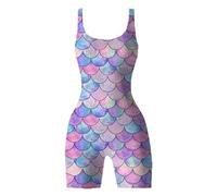 Traje de baño para mujer, corto, ajustado, sin mangas, sexy, sirena, verano, camiseta sin mangas, mono de una pieza, elástico, fitness, entrenamiento, deporte, azul oscuro, L