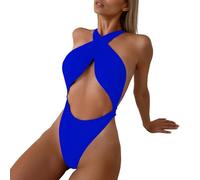 Traje de baño para mujer de 1 pieza liso con cierre de cuello y espalda desnuda para un efecto sexy y ganador en la playa con estilo Bikini Gorros integrados M26, Bu1, XS