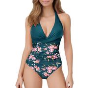 Traje de baño para mujer de 1 pieza- Traje de baño para mujer estampado en color sin espalda tirantes colgantes Chic