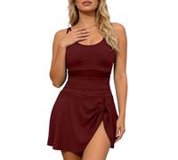 Traje de baño para mujer de 1 piezas, vestido de baño rosa brillante con tirantes dobles, cintura elástica y lazo decorativo, estilo elegante para la playa y las vacaciones de verano, Azul Vin100, XL