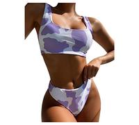Traje de baño para mujer de 2 piezas con estampado de vaca divertido - Bikini superior e inferior de jersey, trajes de dos piezas con sujetador de diadema y slip de cintura alta, Swimsuit Chic para