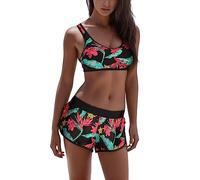 Traje de baño para mujer de 2 piezas Push Up Diadema de dos piezas para mujer, Shorty Bikini Sexy Chic Conjuntos Top de Jersey + Pantalones cortos de Mayo de Baño Brassiere Sport + Boxer Swimsuit