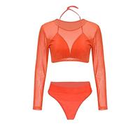 Traje de baño para mujer de dos piezas piscina push up bikini conjunto playa sexy cintura baja traje de baño elegante triángulo cuello en V Swimwear Tanga playa Bikini Swimsuit, NARANJA, XXL