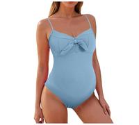 Traje de baño para mujer de una pieza embarazada maternidad embarazo gran bikini conjunto conjuntos de verano correas espaguetis ajustables de alta cintura sexy playa Swimwear, azul, L