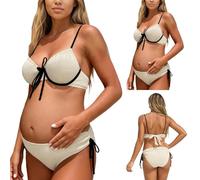 Traje de baño para mujer embarazada - bañador para mujer embarazada de cintura alta extensible con cordón ajustable para embarazo, piscina, playa, confort antitranspirante, Beige61, S