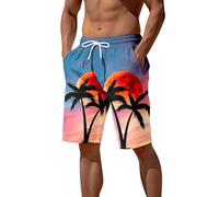 Traje de baño para mujer para hombre, pantalones de playa con estampado 3D junto al mar, cocotero, puesta de sol, pantalones cortos casuales para verano, playa, piscina, vacaciones, rosa, XL