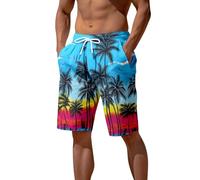 Traje de baño para mujer para hombre, pantalones de playa con estampado 3D junto al mar, cocotero, puesta de sol, pantalones cortos casuales para verano, playa, piscina, vacaciones, azul, L