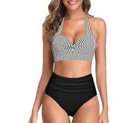 Traje de baño para mujer Resort con almohadilla en el pecho, bikini con lazo separado, sin aros de acero, mantel individual de Navidad, Rosa intenso., S