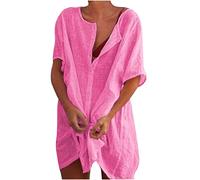 Traje de baño para mujer, salida de baño para mujer, camisa de vestir de playa con botones, ropa de playa ligera, ropa de playa de verano 2025 Ofertas Mis pedidos liquidación, rosa, L