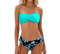 Traje de baño para mujer, sin tirantes, bikini bandeau - Parte superior de traje de baño frontal de dos piezas con lazo lateral, parte inferior de traje de baño para verano, playa, piscina, vacaciones