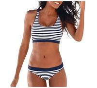 Traje de baño para mujer, tankini, sexy tankini push Swimwear Shoulder Beachwear Up Bikini Set Diadema Off Swimsuit Mujeres acolchadas Swimwears Tankinis Set Micro Bikini Crochet, azul marino, M