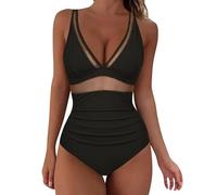 Traje de baño para mujer, traje de baño de una pieza, para mujer, 1 pieza, monokini, vintage, push-up, bañador para mujer, 1 pieza, bañador mensual, D-le negro, XL