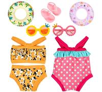 Traje de Baño para Muñecas,7 Pcs Ropa para Muñecas Bebé de Verano,Conjunto de Baño para Muñecas con Bañadores Muñecas,Anillo de Natación,Gafas de Sol,Chanclas,Accesorios para Muñecas Bebés de 35-45cm
