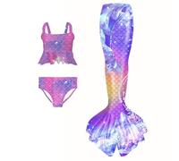 Traje De Baño para Niña Bikini Niña Piscina 3 Piezas Traje de Playa Bañador Bebé Conjunto con Cola Ajustable Bañadores Pescado Disfraz Estampado Playa Piscina Bikini Top con Tirantes