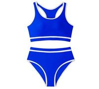 Traje de baño para niña de dos piezas Bikini de cintura alta caché de 5 a 13 años playa piscina verano traje bikini niña moda vacaciones (azul, L)